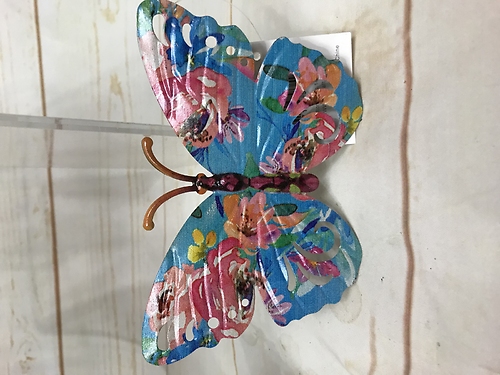 Floral Print Metal Butterfly